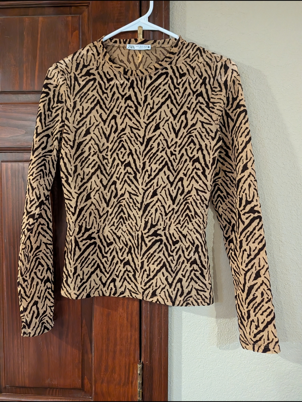 Zara Tan and Black Animal Print Long Sleeve Top